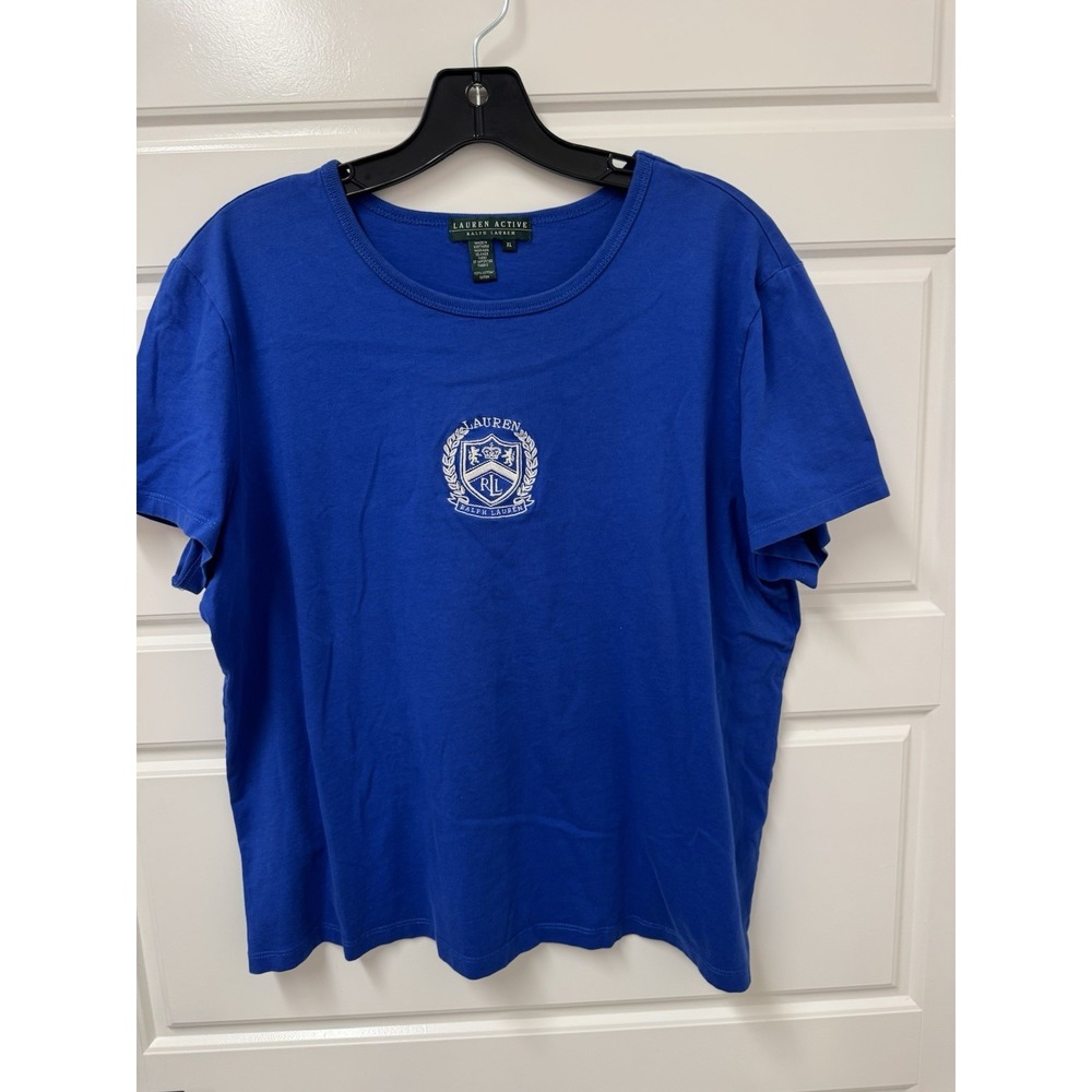 XL Lauren Ralph Lauren Active Blue Top Logo Short Sleeve Women’s A9